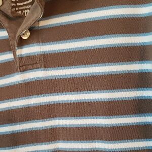 Children's Place- Brown With White & Lt.Blue Striped Polo Shirt Size: L 10/12